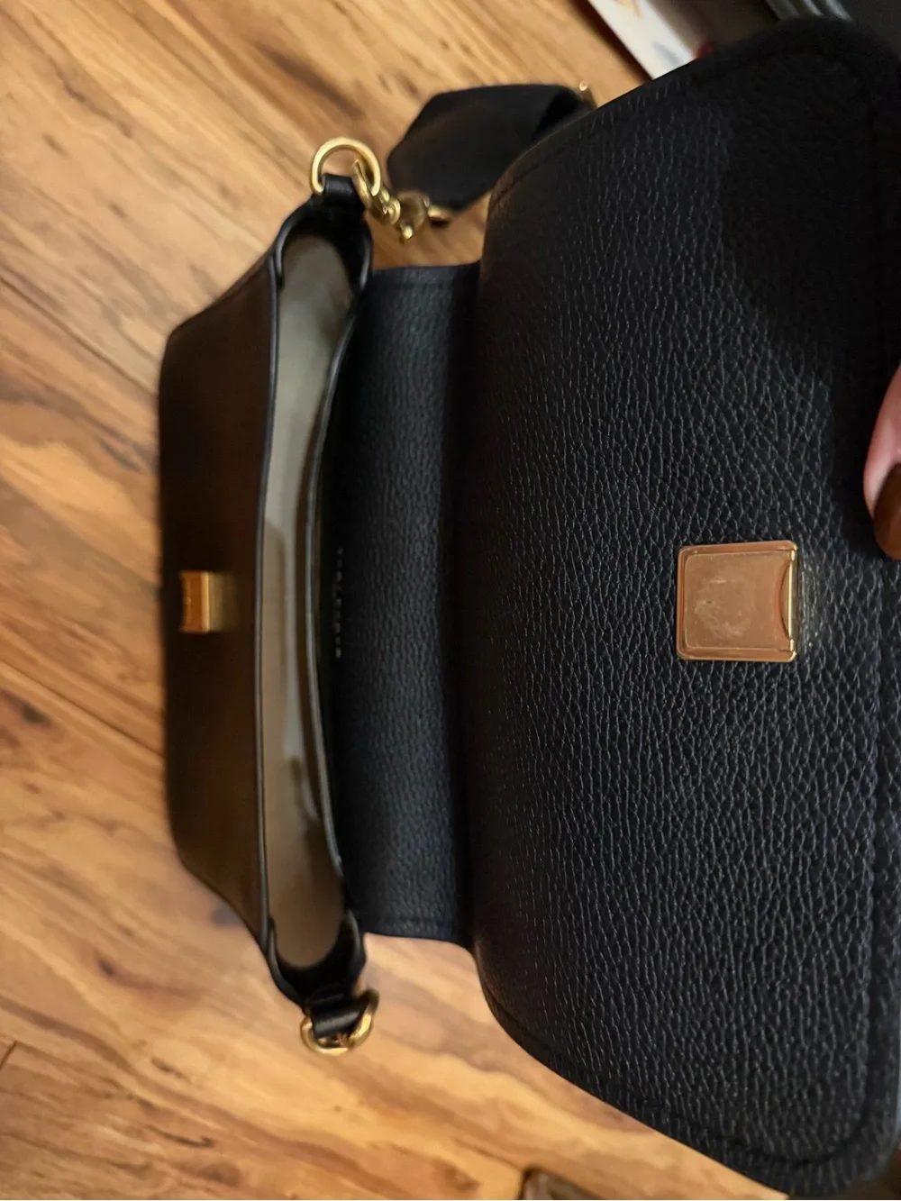 Tory Burch Black Leather Crossbody with Wide Strap and Logo Flap